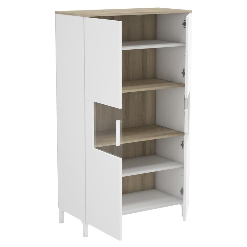 Vitrina Blanca Cristal Templado Salón Elan 140x80x38 - Miroytengo.es