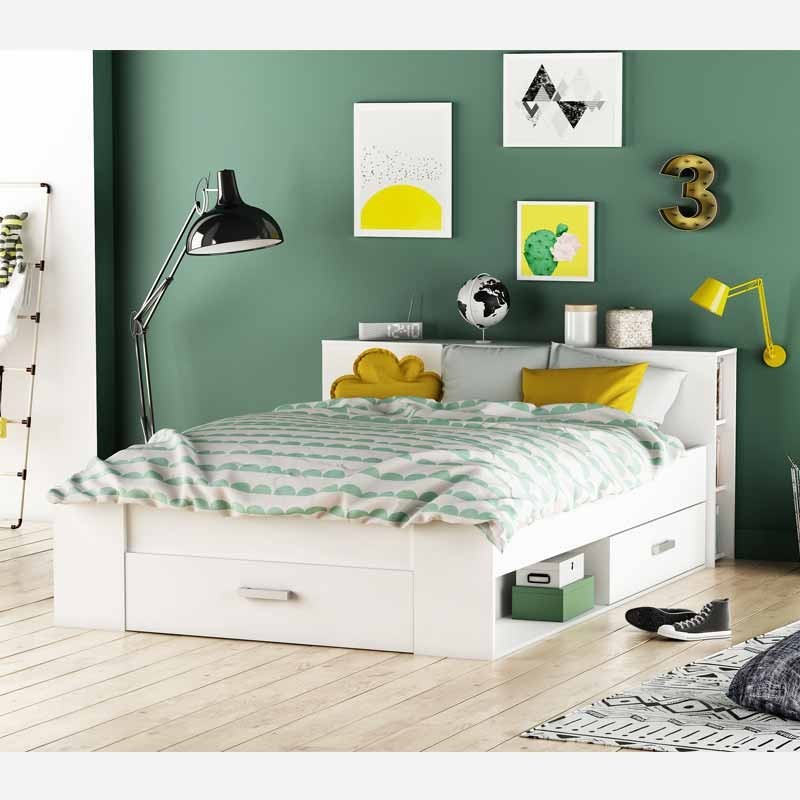 Cama Blanca con Cajones Opi 140x190 Dormitorio - Miroytengo.es