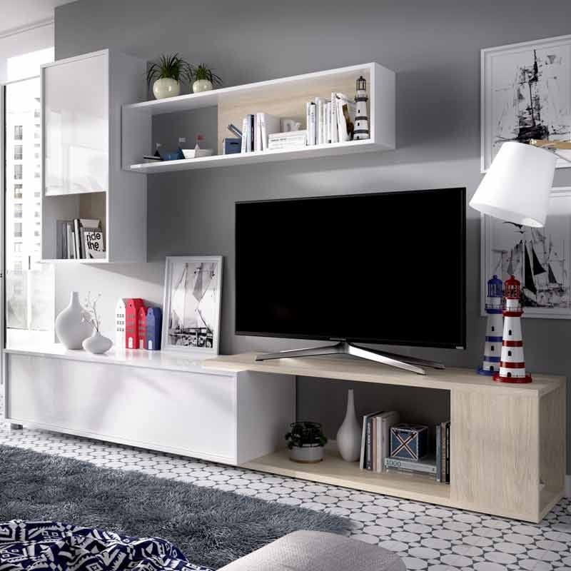 Mueble Salón Obi Blanco Brillo y Natural - Miroytengo.es