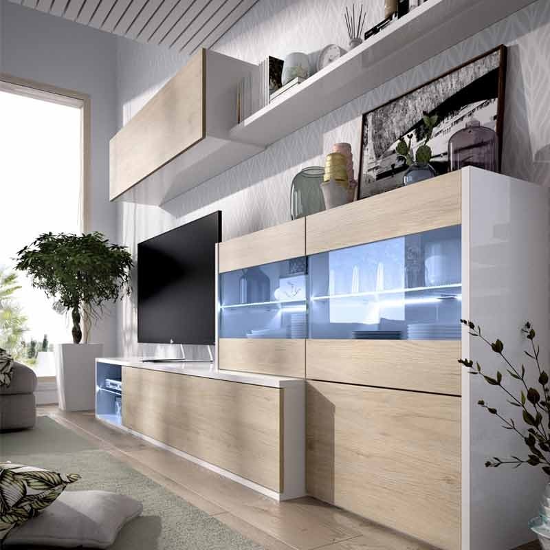 Muble Salón Moderno Luz LED Uma Vitrina 260x41x180 - Miroytengo.es