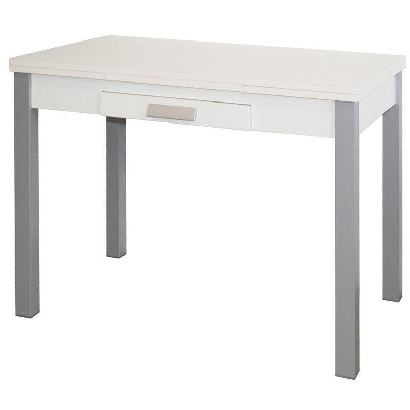 Mesa cocina blanca extensible Mins 1 cajón 100-160x76x60 cm