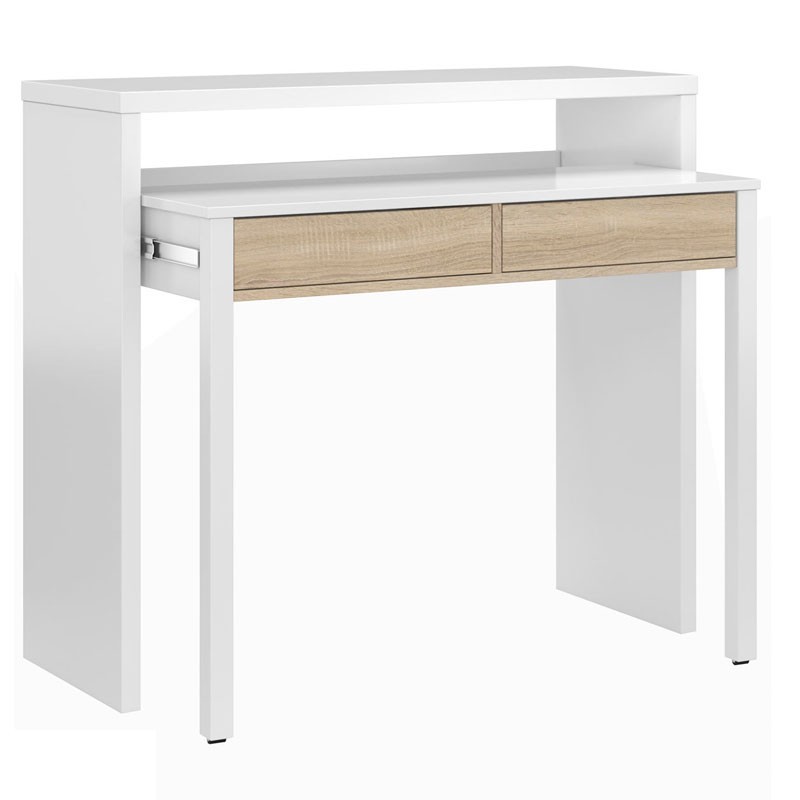 Mesa escritorio desplegable Blanco artic y roble canadian 99 Cm