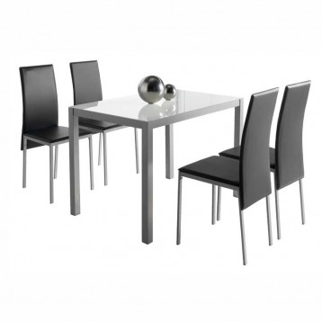 Pack mesa cristal + 4 sillas blanco y negro Saona I