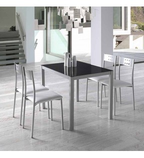 Conjunto Mesa Negra + 4 Sillas Cocina Blancas Moderno