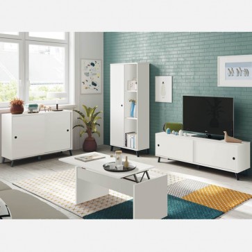 Pack Muebles Salón Estilo Industrial Color Blanco y Cemento Comedor