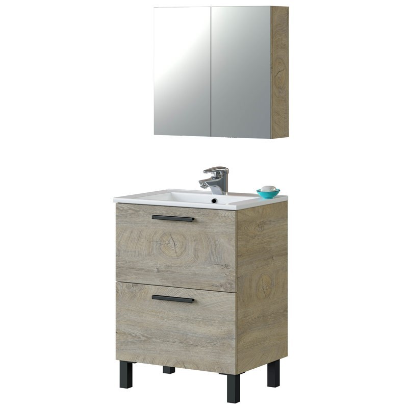 Mueble de Baño con Patas y Espejo Armario 60 cm (Lavabo Opcional)