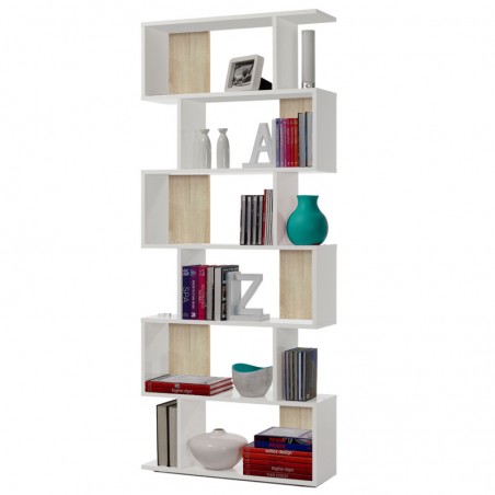 Estantería Salón Alta Color Blanco y Roble 192x80x25cm
