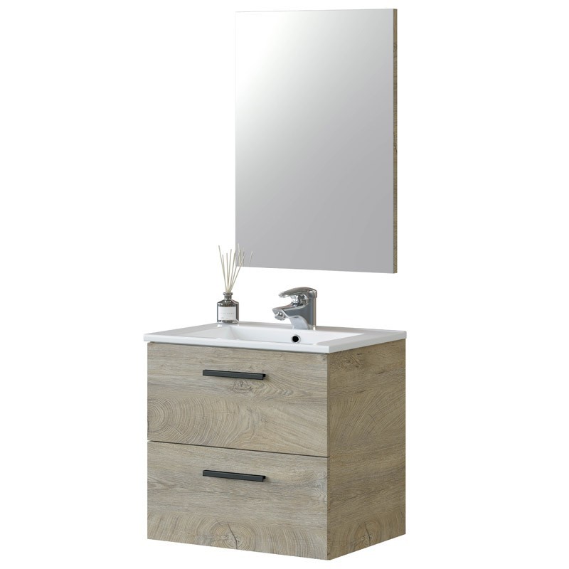 Miroytengo Juego de Mueble de Baño con Lavabo Suspendido Espejo Lavamanos  Cerámico y Columna Auxiliar en Blanco Brillo : : Hogar y cocina