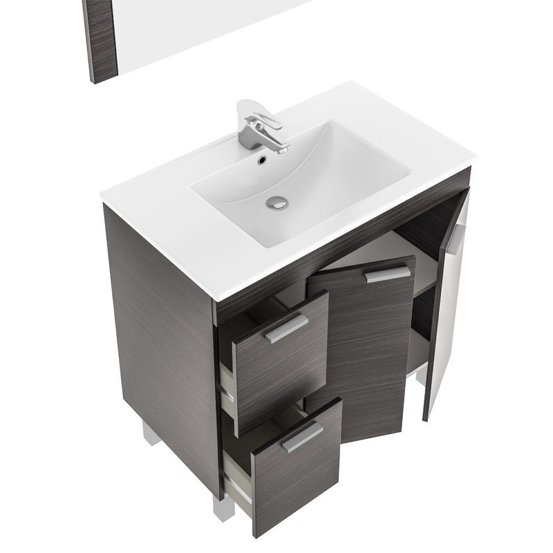 Planetmöbel Mueble bajo Lavabo de cerámica con Espejo, Juego de Muebles de  baño, 50 cm, Color Gris Mate