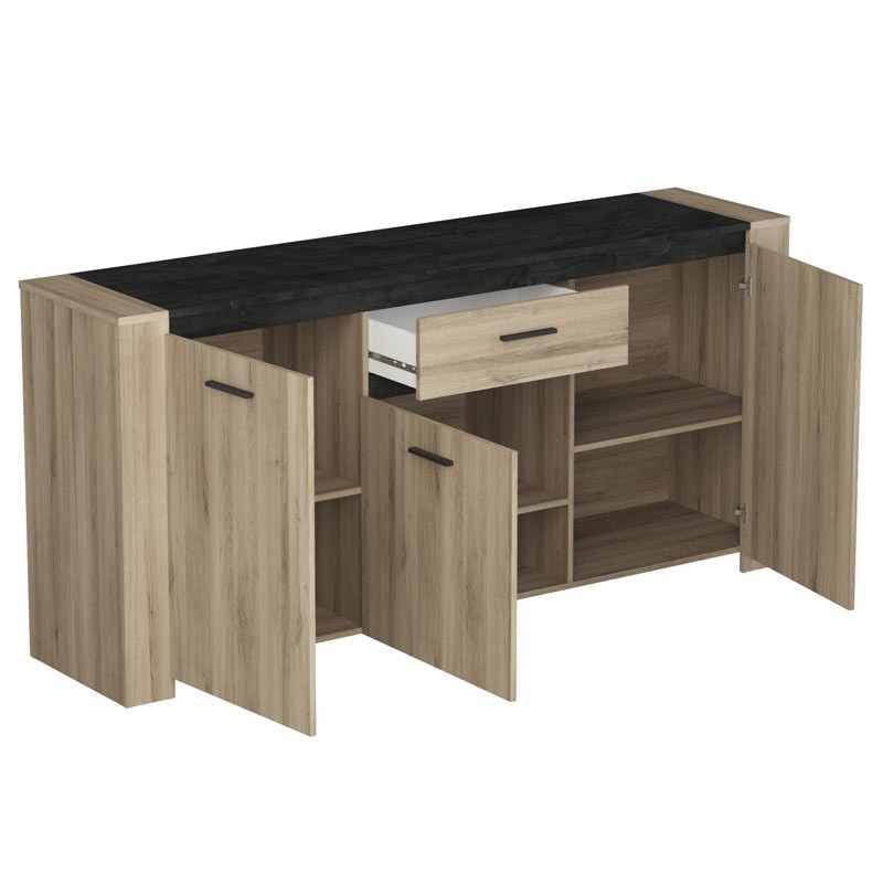 Pack Muebles Salón Estilo Industrial Sheffield (Aparador+Mesa+Vitrina)