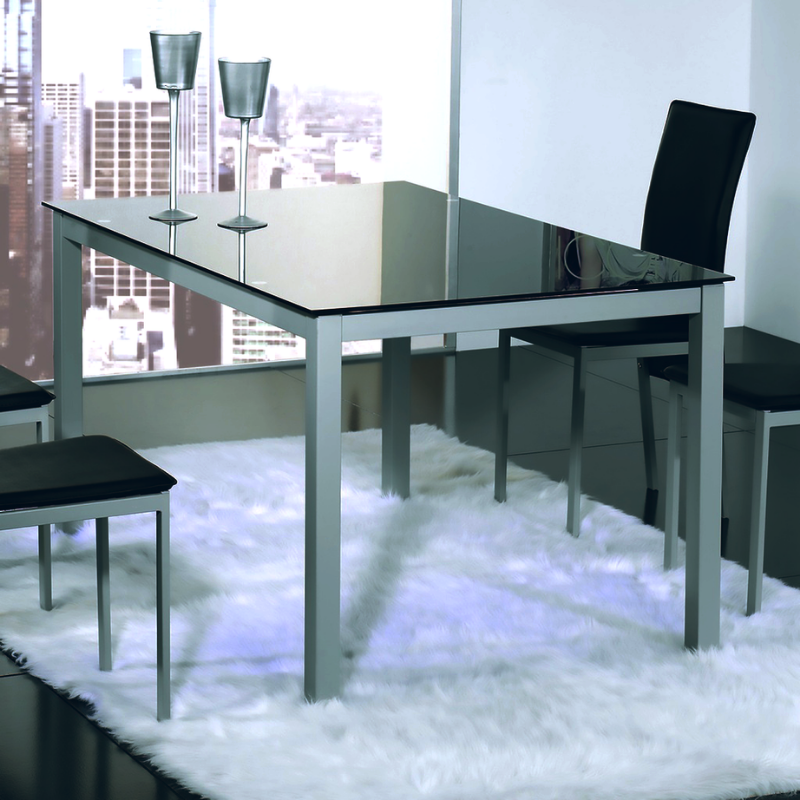 Mesa Cadell Cristal Color Negro Con Estructura De Metal 140x90 cm Mesa Cadell Cristal Color Negro Con Estructura De Metal 140x90 cm