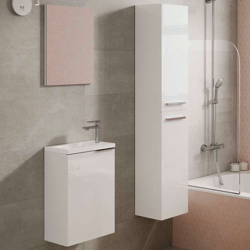 Pack muebles Baño Blanco Brillo (Mueble lavabo + armario alto +