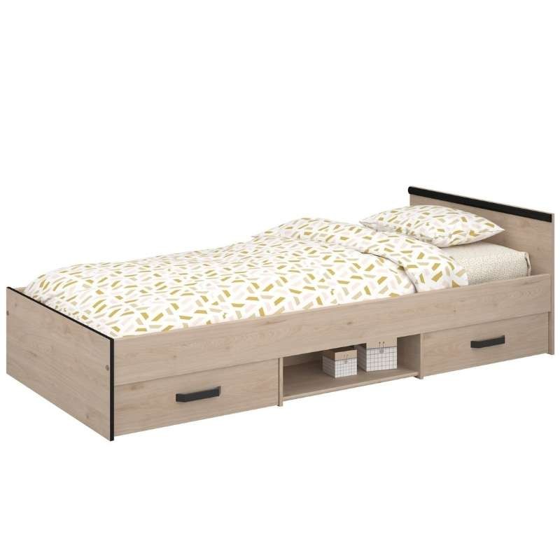 Cama con almacenaje BILLUND 90x200 blanco/roble