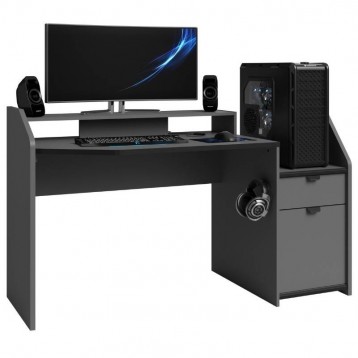 Mesa Gaming Set-Up en Gris oscuro moderna 92x153x67 cm