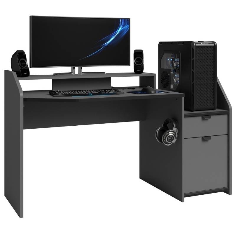 Mesa Gaming Set-Up con LED gris oscuro moderna 92x153x67 cm