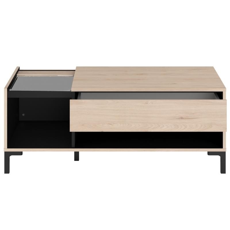 Mesa de Centro Salón Estilo Japandi color Roble y Negro 110x67 cm