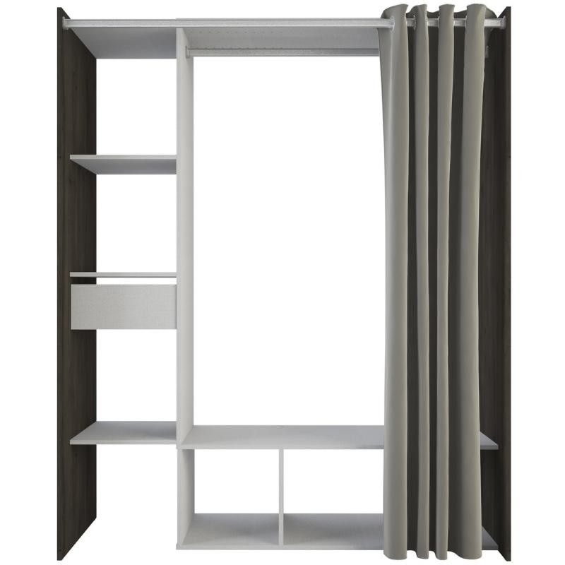 Vestidor Montana 1 Cajón y Cortina Roble y Lino 150x183 cm Vestidor Montana 1 Cajón y Cortina Roble y Lino 150x183 cm