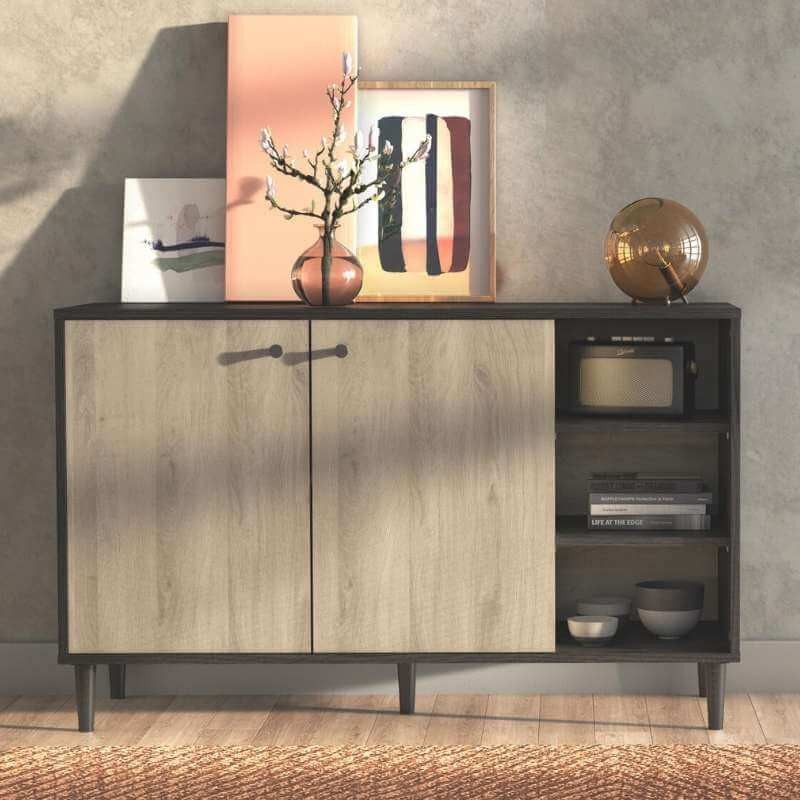 Mueble de Entrada Aparador Arty Estilo Industrial 4p Color Roble Kronberg Y  Negro Carbón 