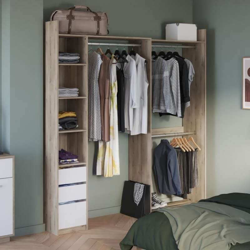 Vestidor Swing 3 Cajones Roble y Blanco Doble 200x218 cm Vestidor Swing 3 Cajones Roble y Blanco Doble 200x218 cm