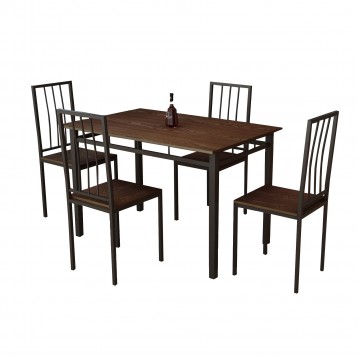 Mesa 110x76x70 cm + 4 sillas BILBAO metal negro y color wengué