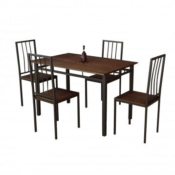Mesa 110x76x70 cm + 4 sillas BILBAO metal negro y color wenge