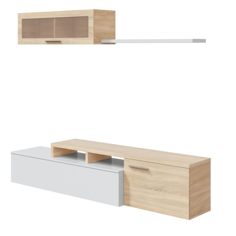 Pack muebles salón mueble TV roble y blanco