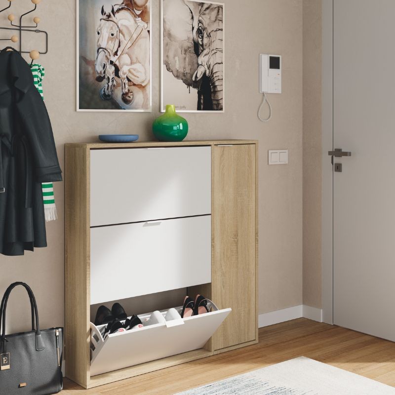 Dormitorio Matrimonio Estilo Nórdico Completo Blanco y Roble Canadian Cama 150