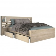 Cama de Matrimonio Doble Eik Con Cabecero Y Cajones Roble 135-140x200 cm