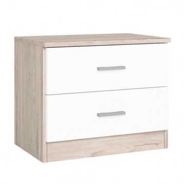 Mesita Couple color blanco y sahara con dos cajones