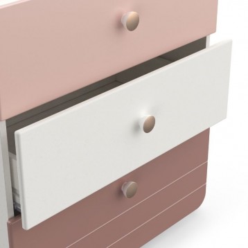 Cómoda Jade Habitación Dormitorio Juvenil Blanco Mate y Rosa con 3 cajones_detalle