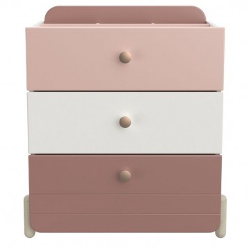Cómoda Jade Habitación Dormitorio Juvenil Blanco Mate y Rosa con 3 cajones_frente