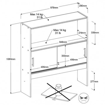 Cabecero Armario Juvenil Candy Color Blanco - medidas