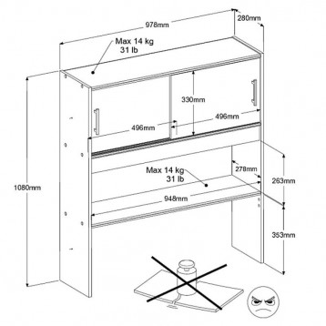 Cabecero Armario Juvenil Candy Color Blanco - medidas