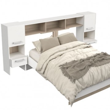 Cabecero cama extensible Watson 140 y 160 cm en blanco mate y roble kronberg