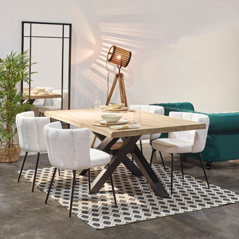 Mesa madera roble nordish Xena pata cruzada negra metal_ambiente