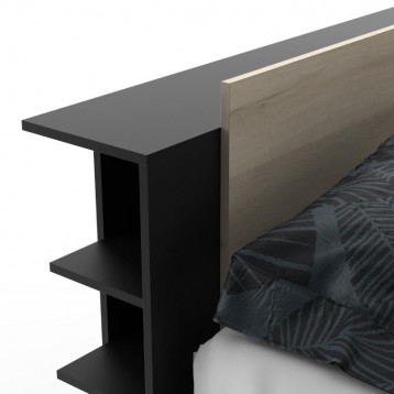 Cama De Matrimonio Life color roble Kronberg y negro mate_detalle cabecero