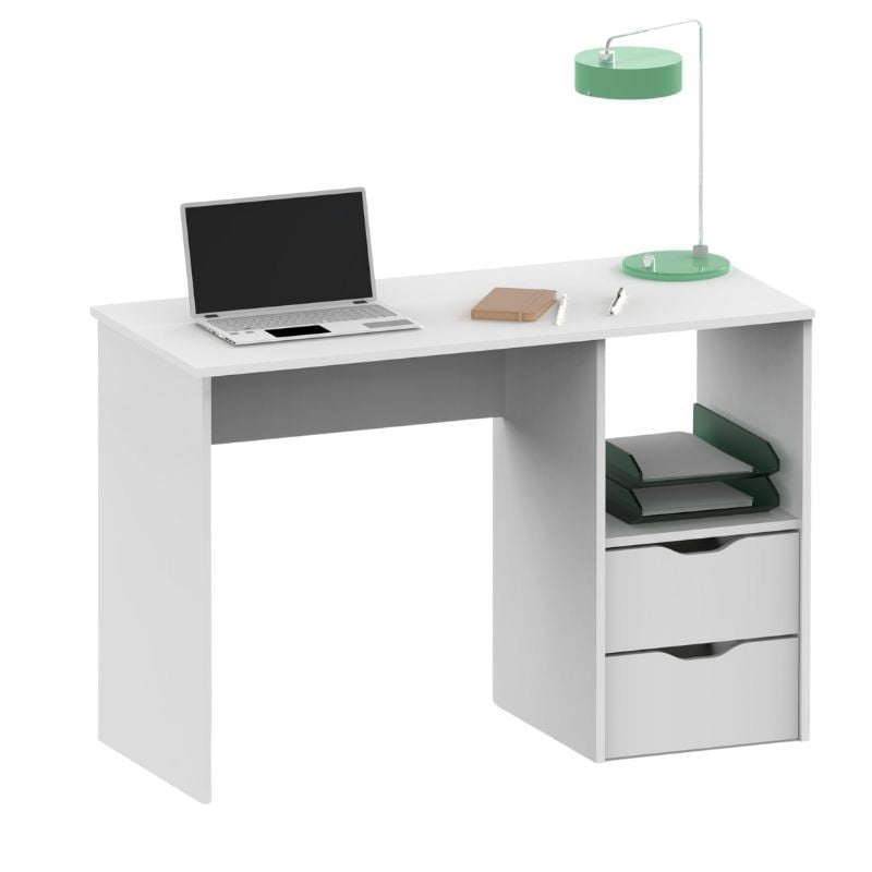 Mesa de escritorio Chest con dos cajones y una puerta color blanco