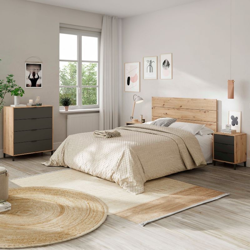 Dormitorio Estilo Industrial Pack Muebles Roble Nodi y Gris Antracita 