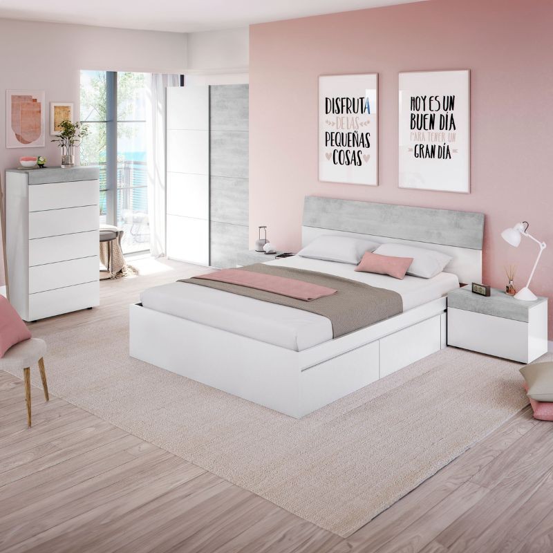 Dormitorio Estilo Nórdico Pack Completo Muebles Blanco y Cemento