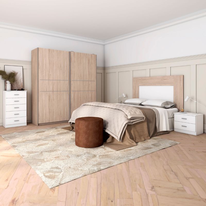 Conjunto Dormitorio Principal Completo Mia Color Blanco Mate y Roble Sahara