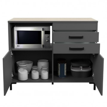 Módulo Inferior Cocina Smoke 118 Cm Con Cajones Color Gris y Roble_2