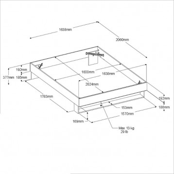 Cama De Matrimonio Lampe Color Roble Artesanal Y Blanco_medidas