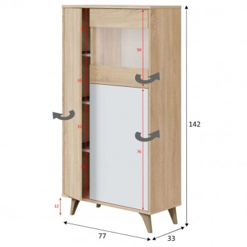 Vitrina Kikua Plus color roble y blanco salón_medidas