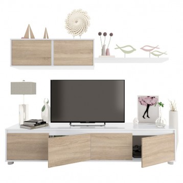 Mueble Salón TV Alida Roble Canadian Y Blanco Artik
