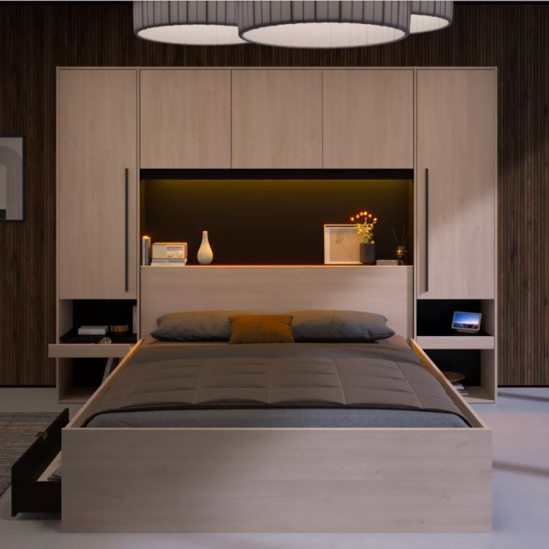 Conjunto Dormitorio Completo John Roble Jackson y Negro Mate_160_Ambiente Conjunto Dormitorio Completo John Roble Jackson y Negro Mate_160_Ambiente