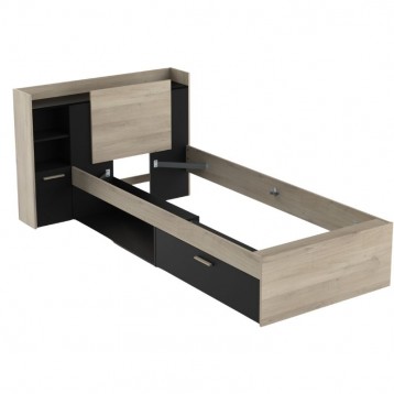 Cama Juvenil Life Con Cabecero Color Roble Kronberg Y Negro_3