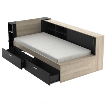 Cama Life Con Almacenaje Dormitorio Juvenil Negro Y Roble Kronberg_1
