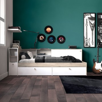 Cama Life Con Almacenaje Dormitorio Juvenil Blanco Y Roble Kronberg_ambiente