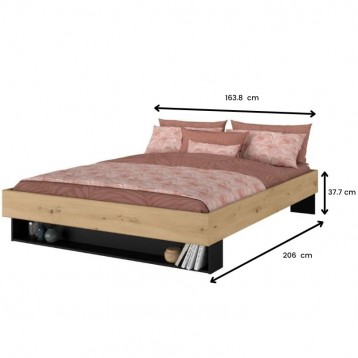 Cama De Matrimonio Lampe Color Roble Artesanal Y Negro Stipple _medidas