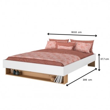 Cama De Matrimonio Lampe Color Roble Artesanal Y Blanco_medidas_1